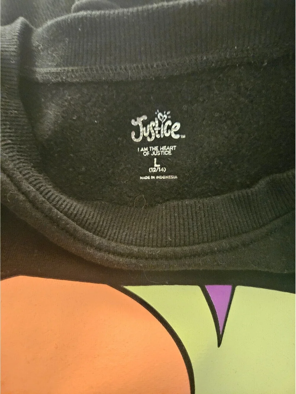 Justice Girls Black 'Love Justice' Long Sleeve Crewneck Sweatshirt Size Large
